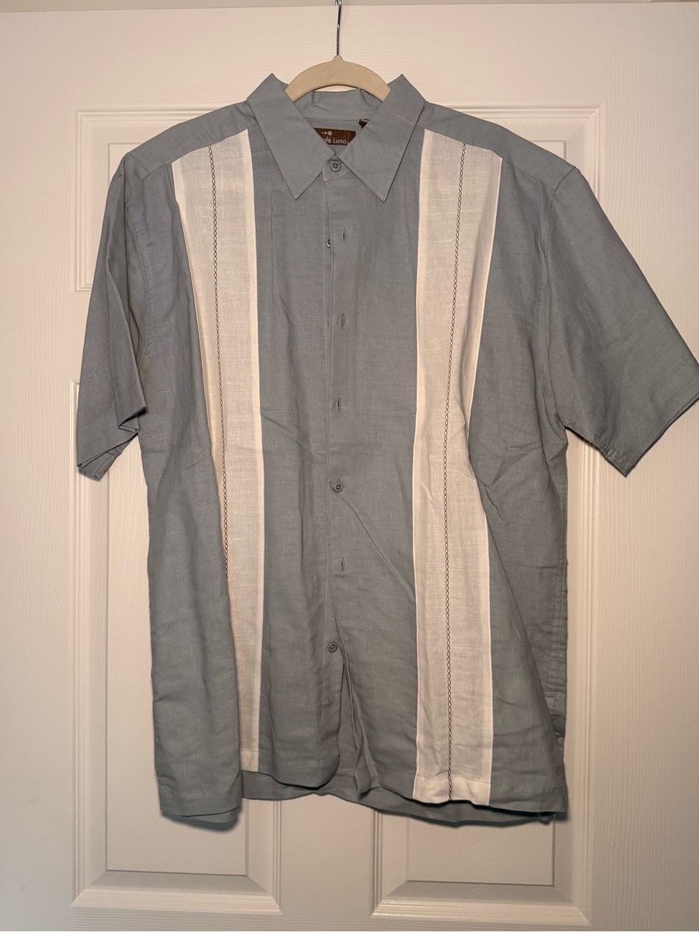 Men's Short-Sleeve Cuban Shirt - Light Blue with White Panels